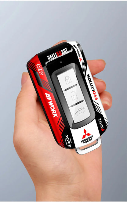 Car ABS Racing Style Key Shell Key Bag Cover Key Rings For Mitsubishi Outlander Eclipse Cross Pajero Lancer Evolution RALLIART