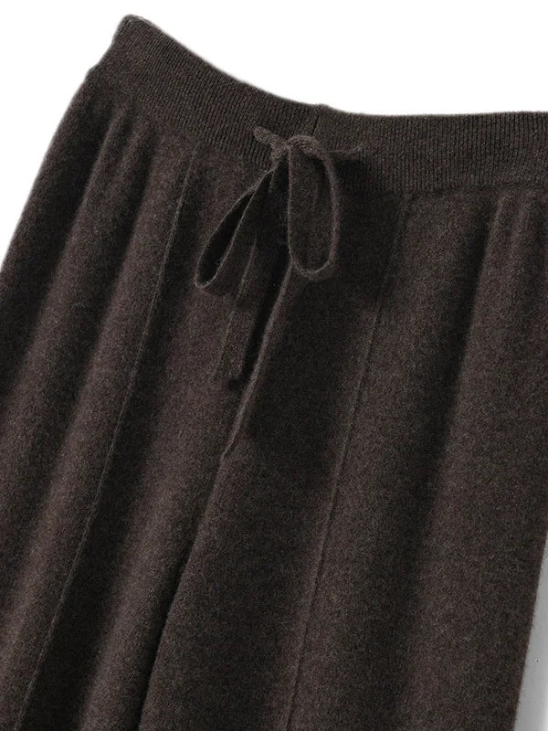 High Waist Knitted Wide Leg Pants Women's Autumn Winter Extended Floor Length Drawstring Straight Casual Loose Slimming