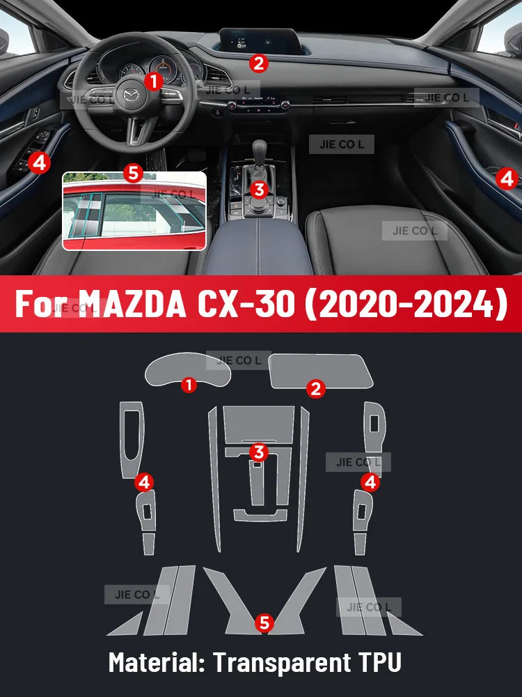 Anti-scratch Car Interior Center Console Media Dashboard Navigation TPU Protector Film For MAZDA CX-30 2020-2024 Sticker