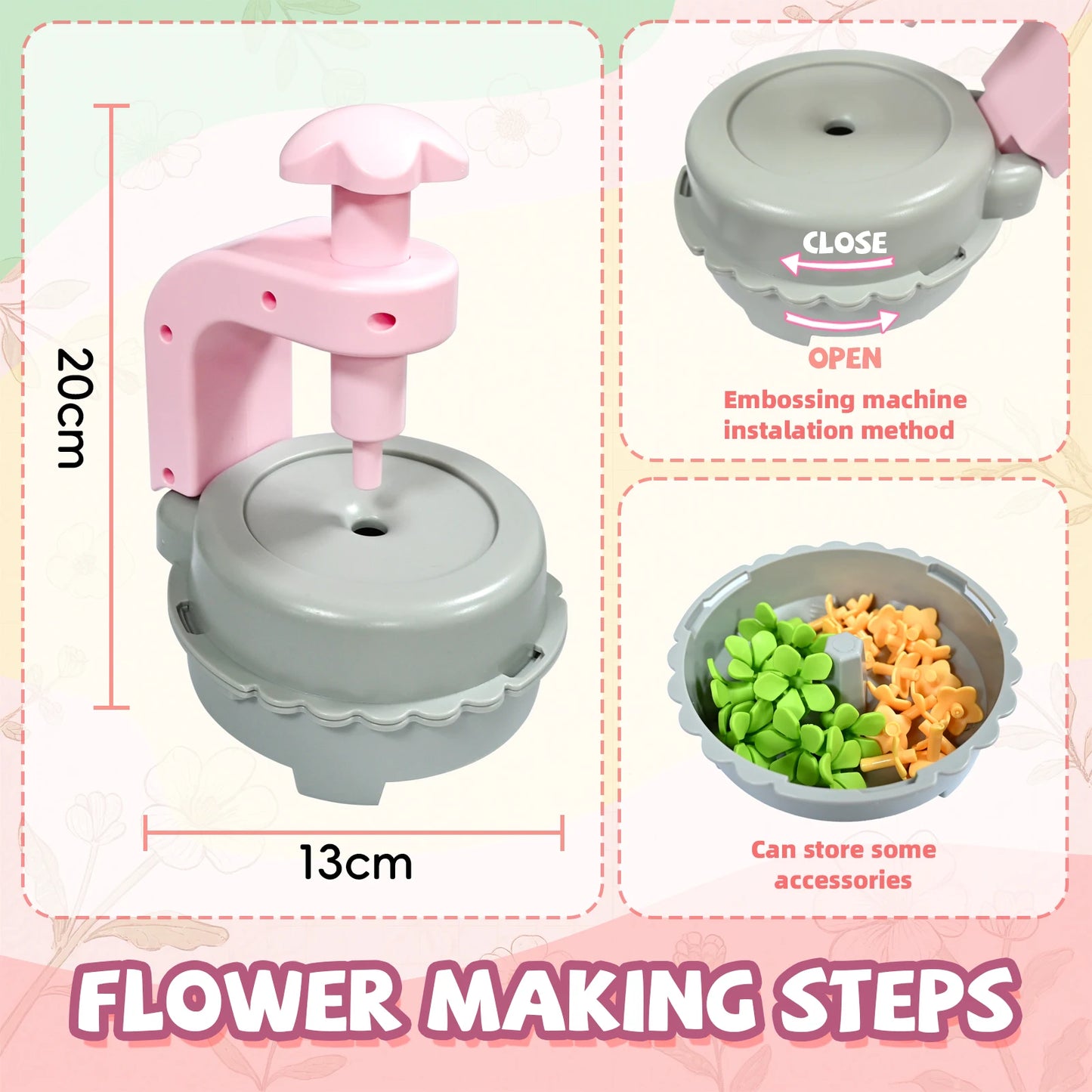 DIY Craft Kits Toys Kids Handmade Bouquet Making Machine Set Artificial Flower Toy Set Flower Arrangement Girls Educational Gift
