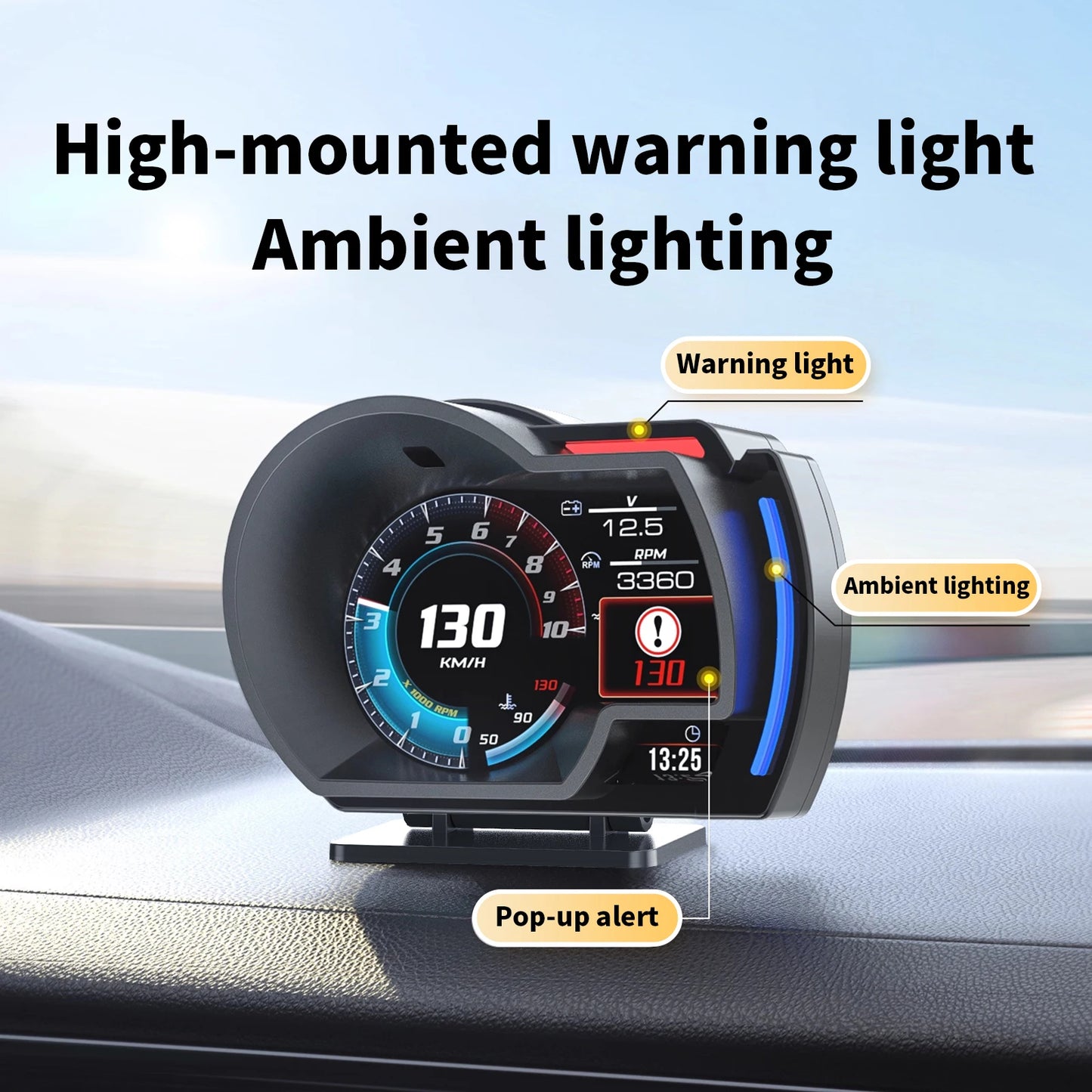 Head up Display OBD + GPS Car Water Temperature Turbo Oil Temperature Multi-function Meter LCD Display Automotive Speed Alarm