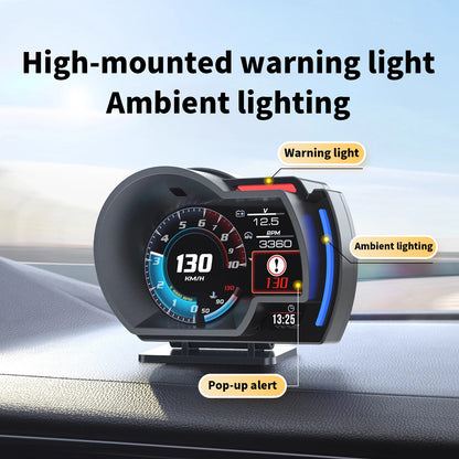 Head up Display OBD + GPS Car Water Temperature Turbo Oil Temperature Multi-function Meter LCD Display Automotive Speed Alarm