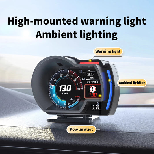 Head up Display OBD + GPS Car Water Temperature Turbo Oil Temperature Multi-function Meter LCD Display Automotive Speed Alarm