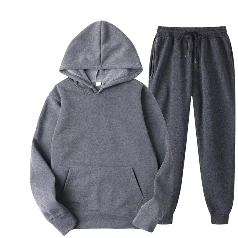 2026 Winter Eco-Friendly Soft Tracksuit Men's Set Long Sleeve Pullover Jogging Pants 2pcs Fitness Running Suits Sportswear Male