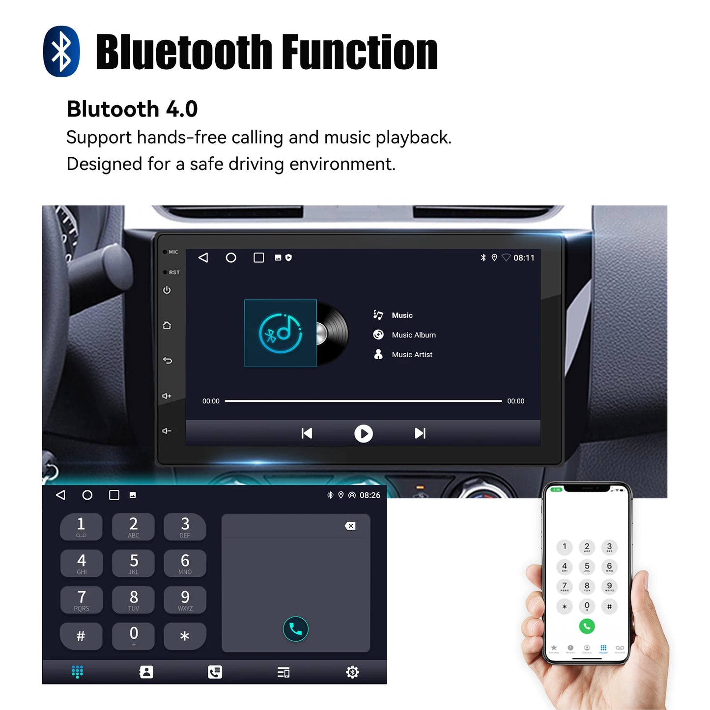ESSGOO 7" Car Stereo Radio Double 2DIN Android 14 CarPlay Touch Screen 4+64G GPS Navigation Wifi FM/RDS Bluetooth SWC DVR&Camera