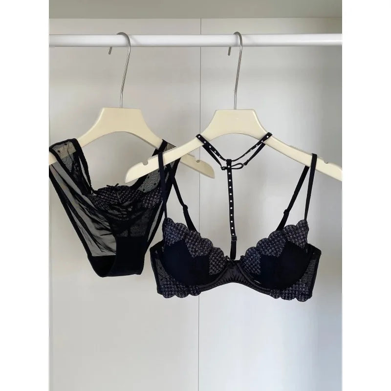 French-style Heart Embroidery Lingerie Set for Petite Women Soft Steel Cups Romantic Bra Set Hot Sale Comfortable  S-XL Hot Sale