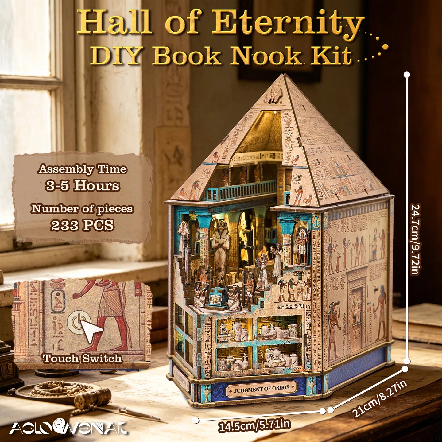 Book Nook Kit  3D Wooden Puzzle Egyptian Pharaoh MummyDIY Miniature Dollhouse Pyramid Model Building Home Decoration Gifts