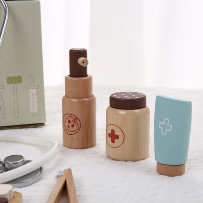 Children's Simulated Nurse Stethoscope Medical Kit Syringe Set Wooden Boy Doctor Playing House Toy
