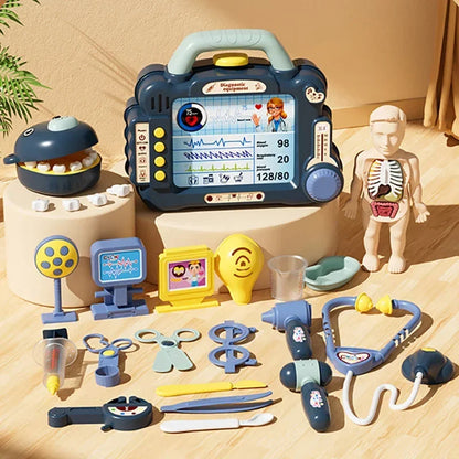 Kids Pretend Play Doctor Toy Set Simulation Nurse Injection Stethoscope Sound Light Medical Kit Dental Play Educational Toy Gift