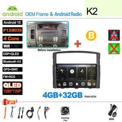 Android 16Carplay For Mitsubishi Pajero 4 V80 V90 2006 2007 -2014 Car Radio Video GPS Navigation Player Unit Multimedia Stereo