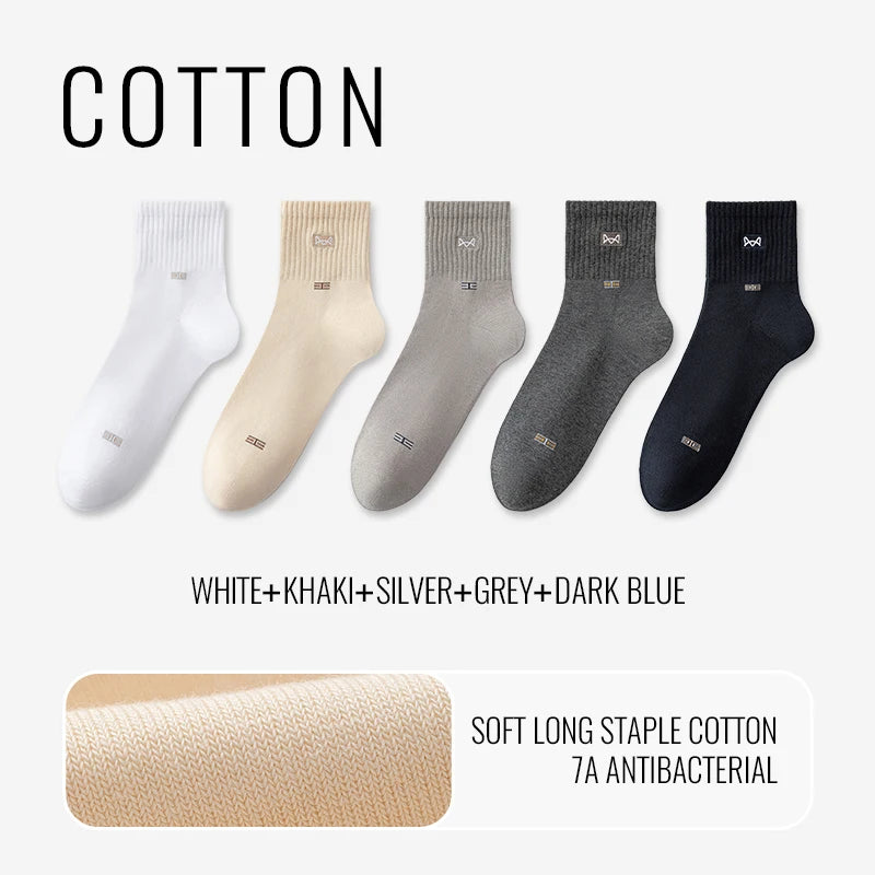 MiiOW 100% Pure Cotton Socks Men Business Dress Long Sock Black White Antibacterial Anti Odor Crew Socks Breathable Sport Sock