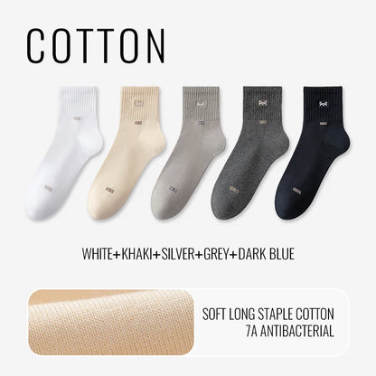 MiiOW 100% Pure Cotton Socks Men Business Dress Long Sock Black White Antibacterial Anti Odor Crew Socks Breathable Sport Sock
