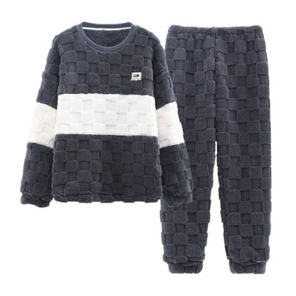Thickened Warm Sleepwear for Winter Men Coral Velvet Plus-Size Loungewear Two-Piece Set of Soft Flannel Long-Sleeved Pajamas