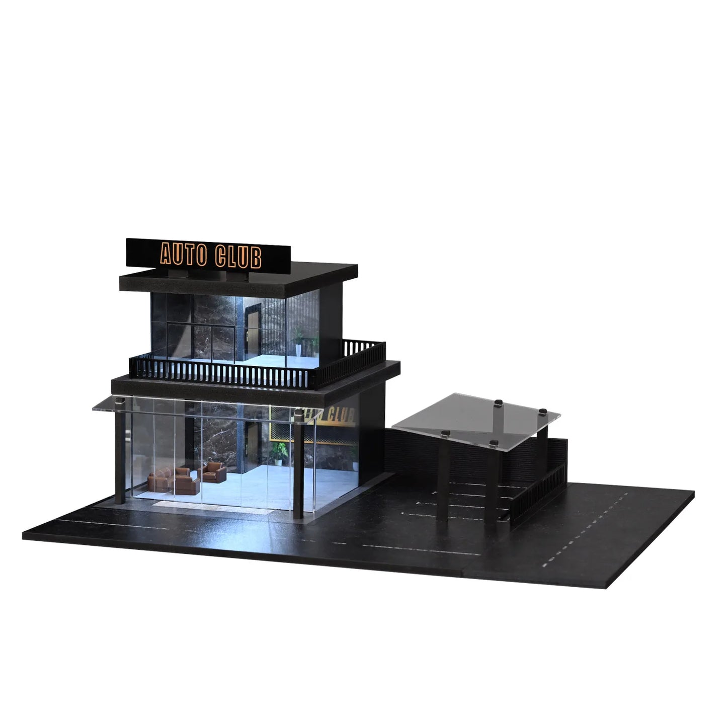 Diorama 1/64 Double-storey Auto Club Model: City Street Parking Lot Building Model Die-cast Car Garage Display Case