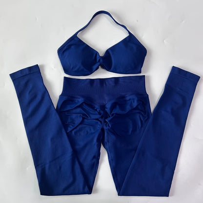 Women's 2 Piece Yoga Set High Quality Seamless Leggings And Strappy Bra Workout Gym Fitness Sportswear Resistance Training