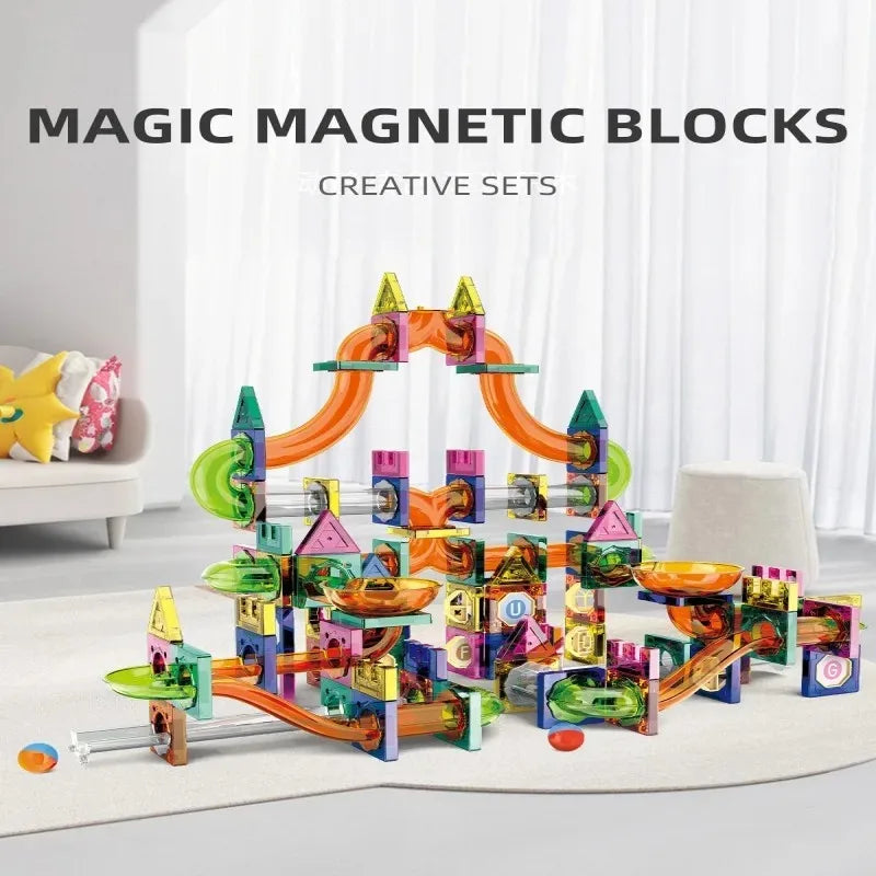 Educational Colorful Magnetic Sheet for Kids Toys with Slide Ball Building Blocks Pipe Magnet Splicing Track Puzzle Toy Window