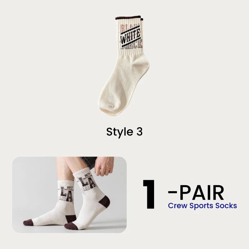 1/4/8 Pairs Men's Crew Socks Retro American Alphanumeric Print Basketball Sports Socks Graffiti Style Couple EU 37-44 US 6-12