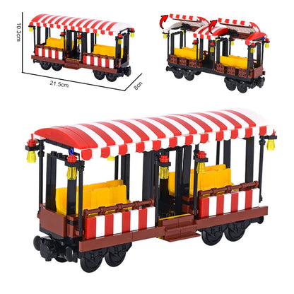 26cm Retro Double-Deck Passenger Train Car Building Blocks Model Green Gray Classic Train Display Toy for Hobbyists