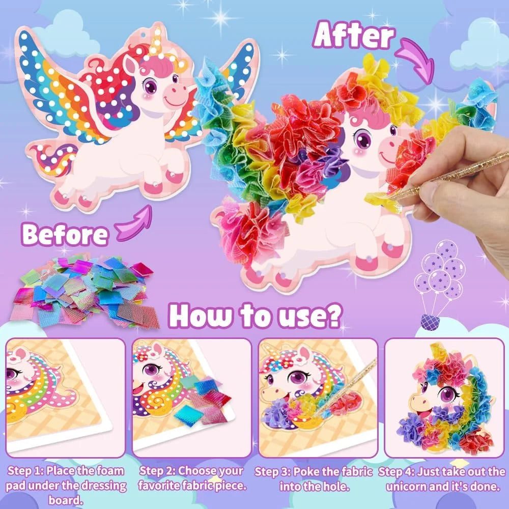 Unicorn Poke Art Craft Kit, DIY Fabric Poking Toy, Kids Educational Handmade Art Set Girls Birthday Gift