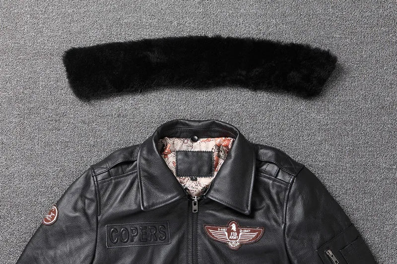 2026 New Winter Men's Warm Cowhide Top Coat Leather Bomber Jacket Detachable Fur Collar Plus Cotton Plus-size Leather for Men
