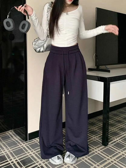 High Waist Wide Leg Sport Pants Women Loose Lazy Style Spring Autumn Casual Straight Long Trousers Comfortable High Waist