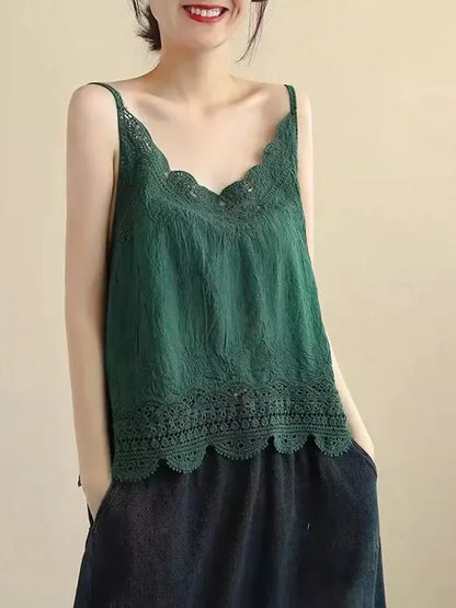 Summer New Retro Bohemian Embroidery Lace V-neck Age Reduction Cotton Camisole Female Sweet Blouse Women KK520
