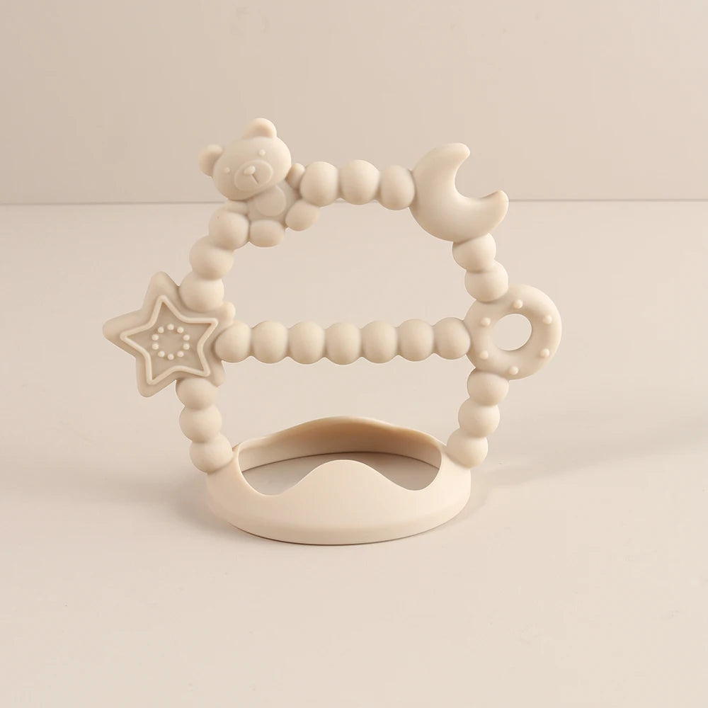 Anti-drop Wristband Baby Teether Silicone Bear Moon Star Teething Toy Non-slip Handheld Teether for Newborn Babies