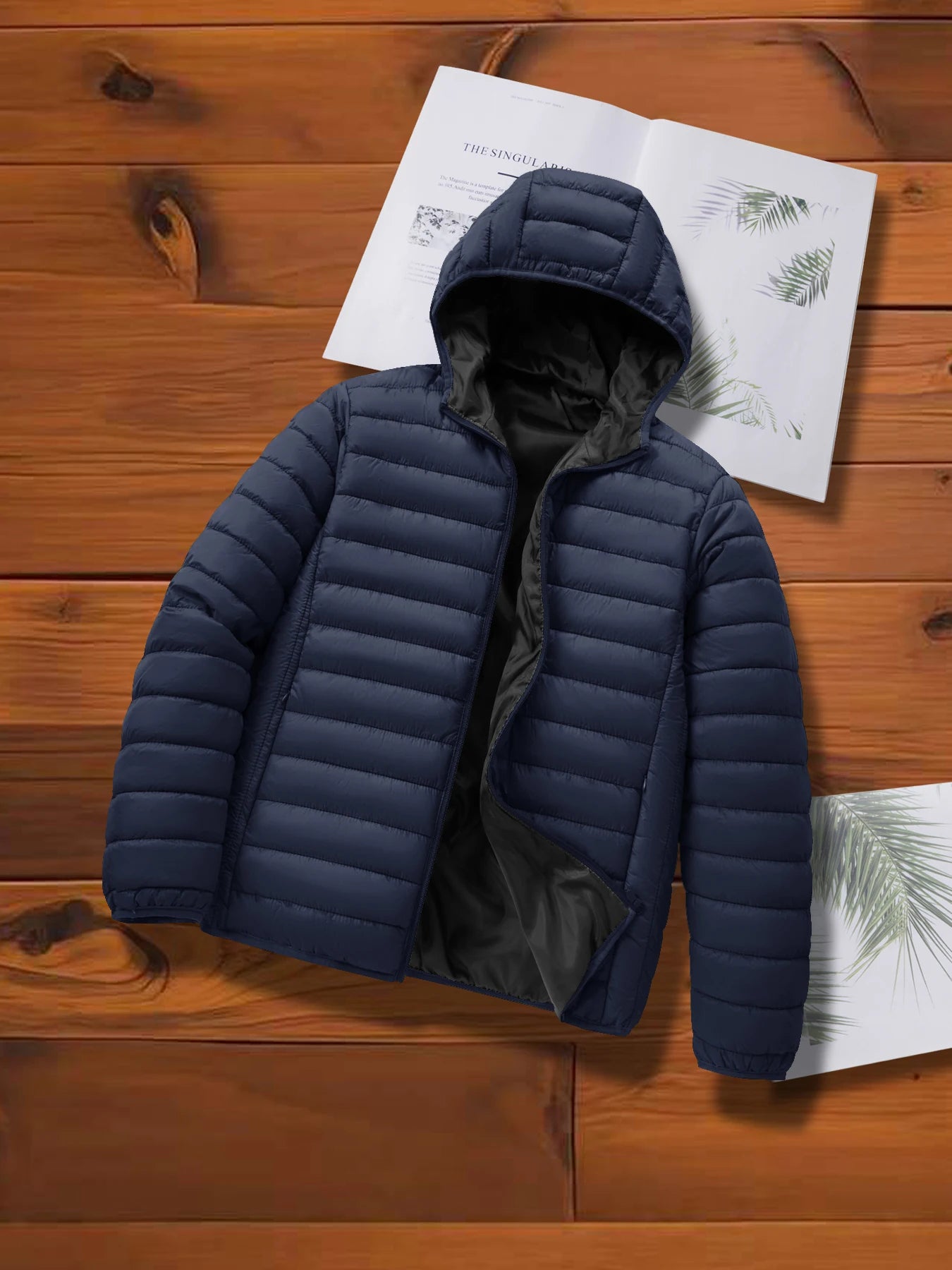 Men's Autumn and Winter Casual Cotton Jacket with Hood, Lightweight Ribbed Jacket Suitable for Outdoor Sports, Leisure and Warmth