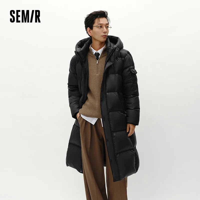 Semir Down Jacket Men Winter 90% Down Fill Goose Down Thickened Water-Repellent Anti-Static Long Hooded Outerwear Men'S Wear