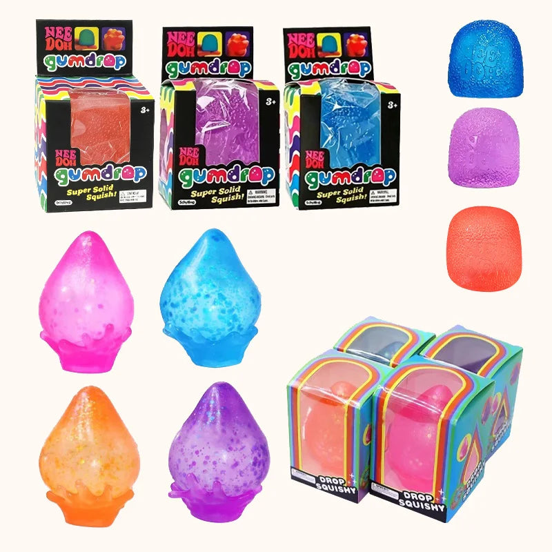 Needoh Dream Drop Gumdrop Super Solid Anti-Stress Squeeze Glitter Raised Texture Bumpy Relief Pressure Relax ADHD Sensory Toy