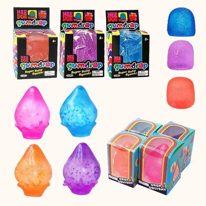 Needoh Dream Drop Gumdrop Super Solid Anti-Stress Squeeze Glitter Raised Texture Bumpy Relief Pressure Relax ADHD Sensory Toy