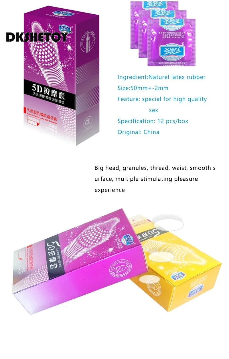 5D Dotted Condoms with mustache Ribbed G Point Latex Ultra Thin Condom Orgasm Contraceptives Stimulate Vaginal adults Sex Toys
