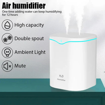 HOMEFISH 2000ML USB Cool Mist Humidifier Double Spray Port Essential Oil Aromatherapy Purifier for Home Office