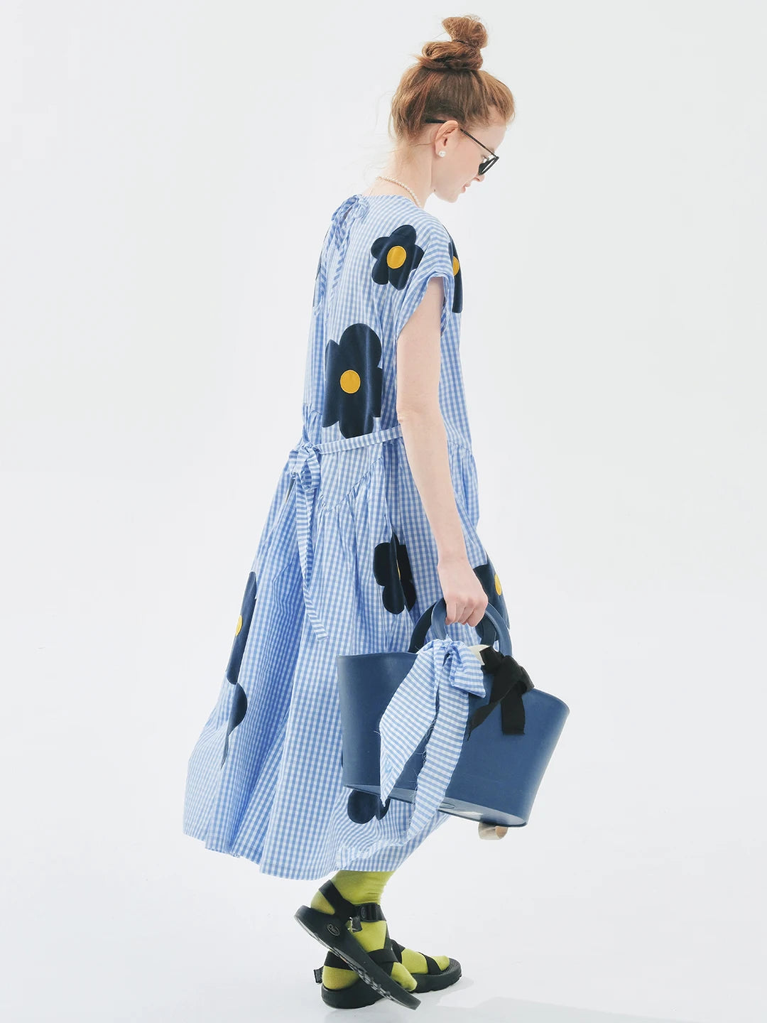 imakokoni 2024 Summer New Plush Flower Sleeve Blue Loose Dress 265495