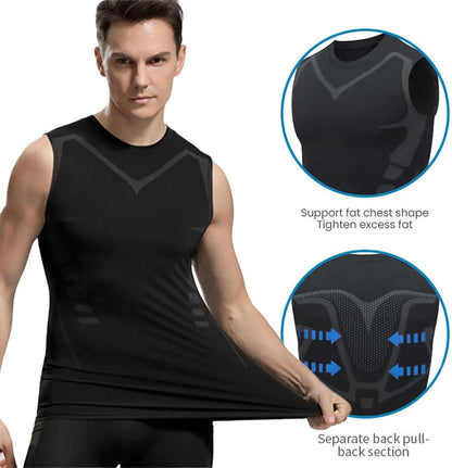 New Summer Fitness Compression Shirt For Men Shaping Sleeveless Therapy Vest Male Ice-Silk Compression Tank Tops Body Shapewear