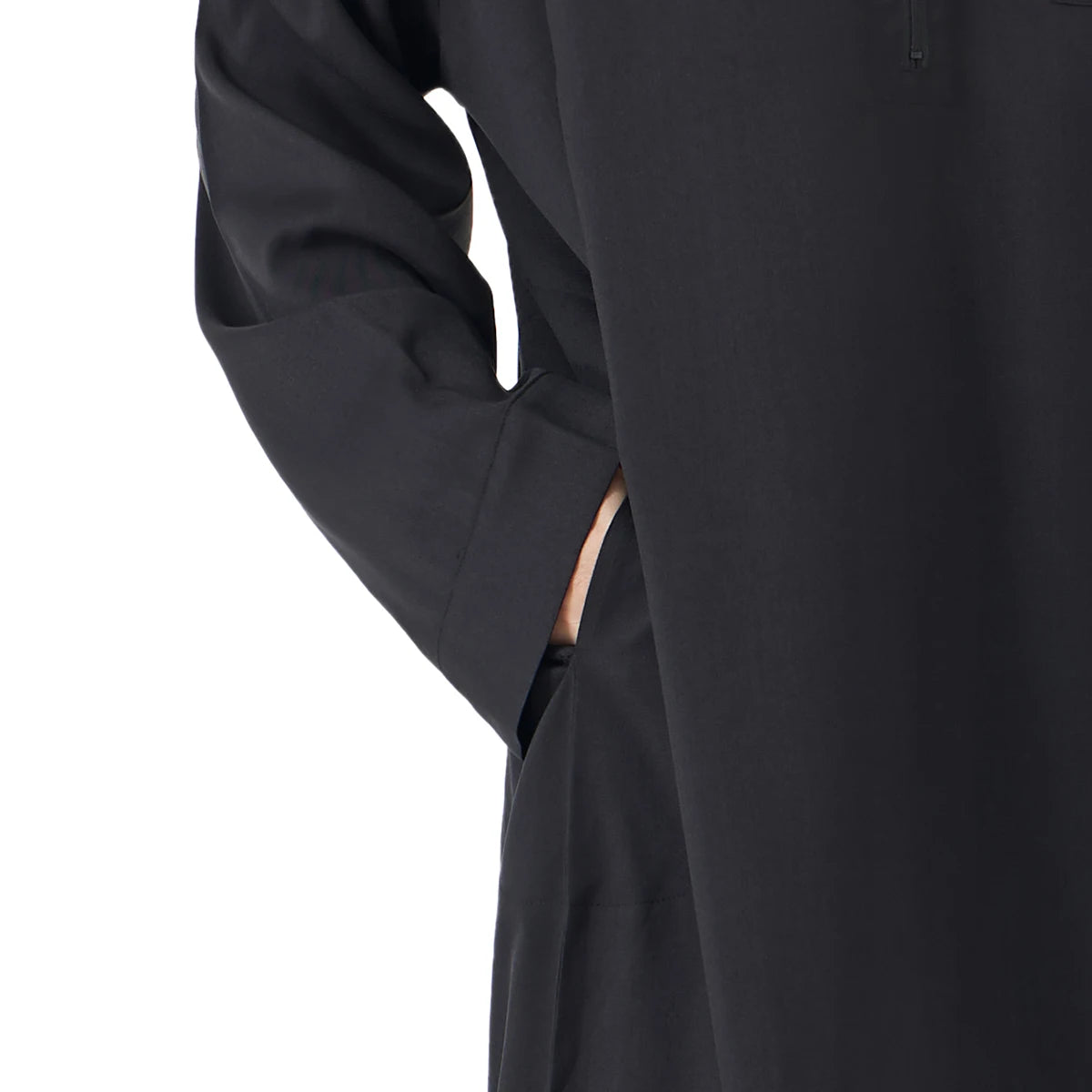 TH848 Men's Muslim Middle Eastern Men Long Sleeves Hooded Solid Color Zipper Robe Arab Male Jubba Thobe