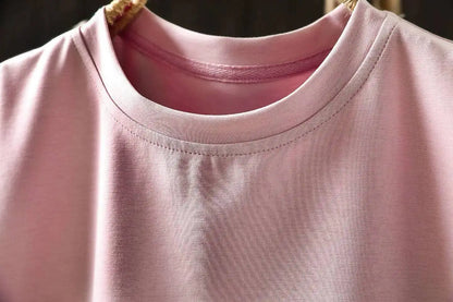 Pink Short-sleeve Women Top 2026 Stylish Summer New Design Pleated Hem Loose T-shirt ZF2158