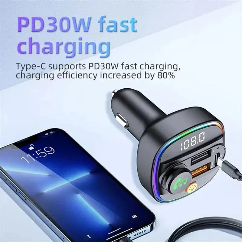 Best FM Transmitter Bluetooth 5.3 Hands-Free Car AUX Radio Modulator MP3 Player with Fast Charging Adapter Auto Accessories New