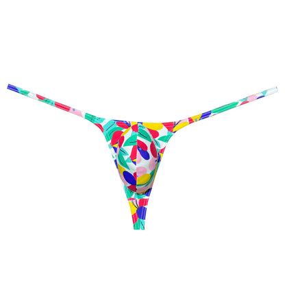 Mens G-String Underwear Thong Multicolor Print Men Low Rise Bikini Briefs Pouch Breathable Thong for Men Quick-dry Mini Panties