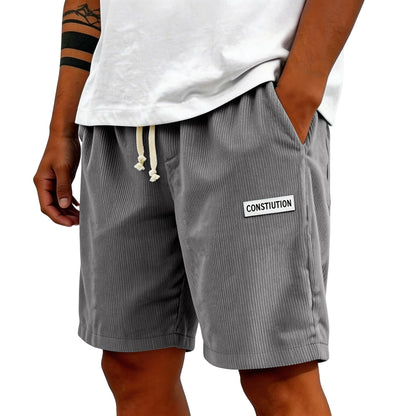 Men's Corduroy Casual Shorts Drawstring Elastic Waist Loose Fit Five-Point Shorts With Pockets Labelled Men's Bottoms Sporty