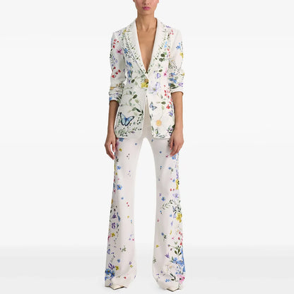 HIGH STREET Newest 2026 Designer Runway Suit Set Women's Brilliant Digital Printed Jacket Flare Pants Suit 2pcs