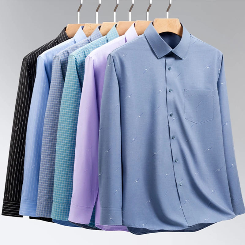 High Quality Men's Long Sleeve Business Casual Plaid Workwear Shirts Anti-Wrinkle Fashion Stripe Office Regular Slim Fit Blouses