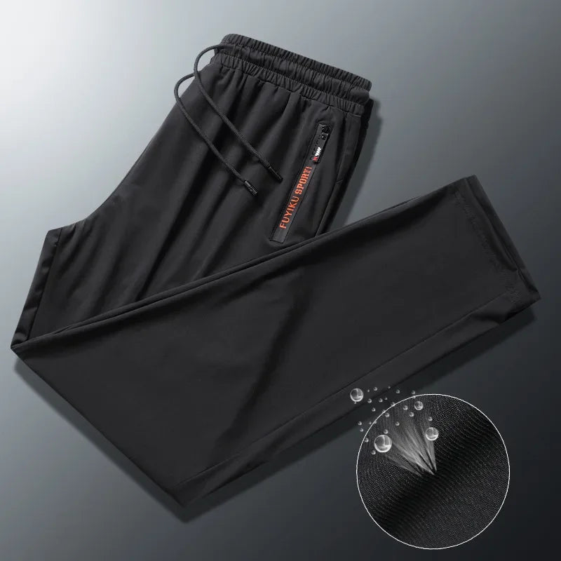 Men's Summer Ice Silk Jogger Sweatpants Zipper Pockets Breathable Running Gym Workout Athletic Mesh Pants Drawstring Design