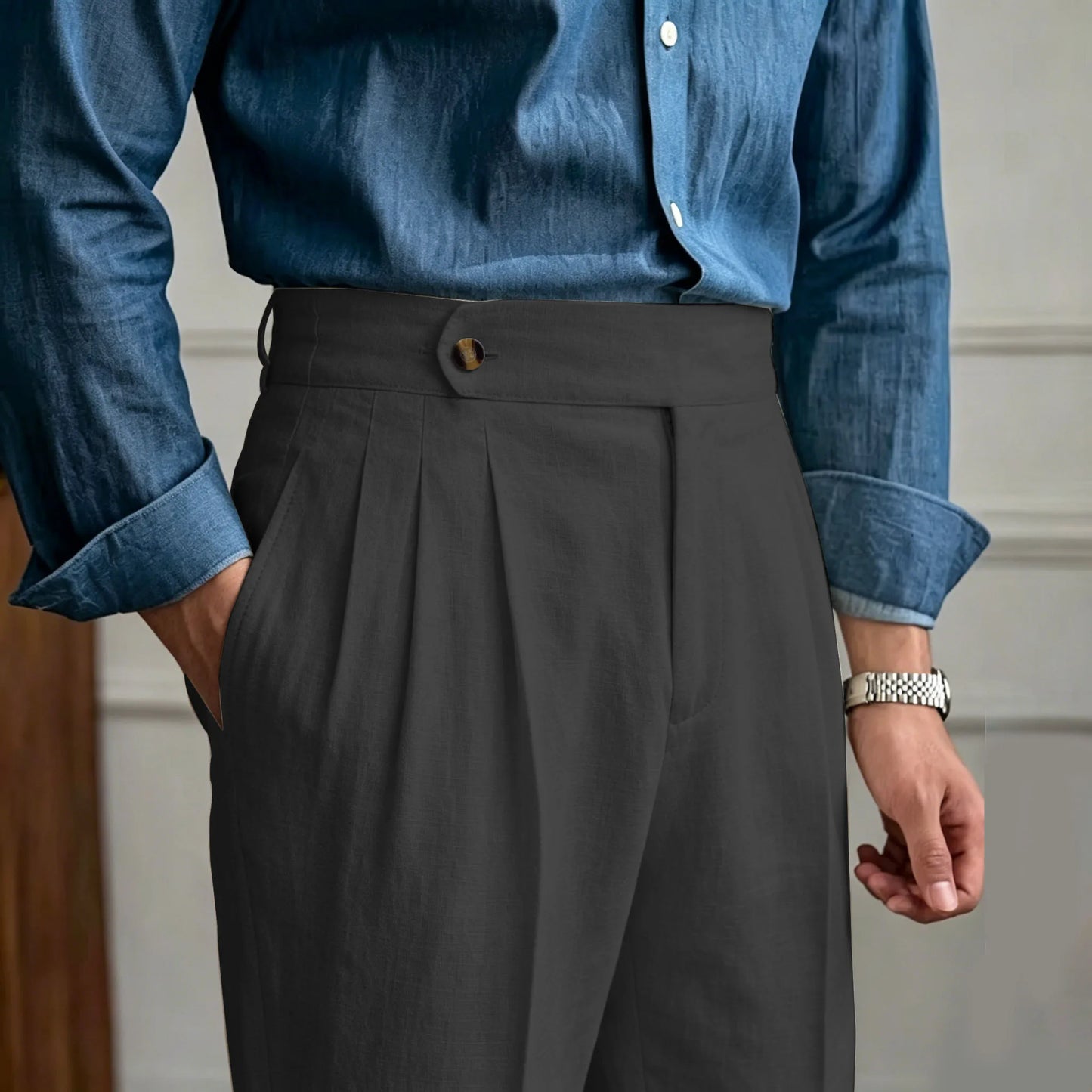 Classics Italian Naples Style Linen Men Suit Trousers Summer Trendy High Waist Pants Male Business Office Pleated Streetwear