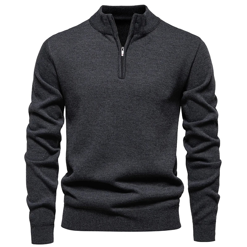 Men's Fall Winter Half-Zip Stand Collar Fleece Pullover Sweater, Casual Youth Trend Plain Knit Top, Comfortable Versatile Clothi