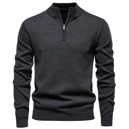 Men's Fall Winter Half-Zip Stand Collar Fleece Pullover Sweater, Casual Youth Trend Plain Knit Top, Comfortable Versatile Clothi