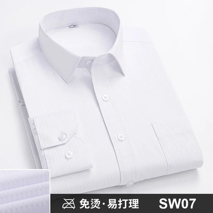 Men's Formal Shirt Long Sleeve S~8XL Oversized Office Solid Color Striped Anti-wrinkle Non-ironing Fashion Business White Shirts