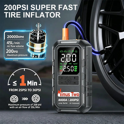 4 In 1 4000A Portable Jump Starter Power Bank 200PSI Air Pump Booster Car Battery 12V Car Battery Starter Powerbank