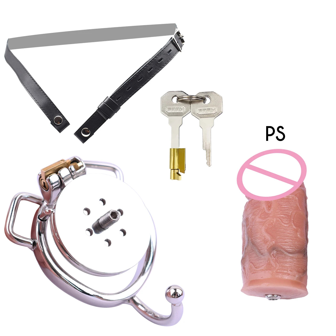 FRRK NO-More-Negative Flat Chastity Cage Attached with Silicone Skin Realistic Dildo For Men Penis Decoration BDSM Sex Products
