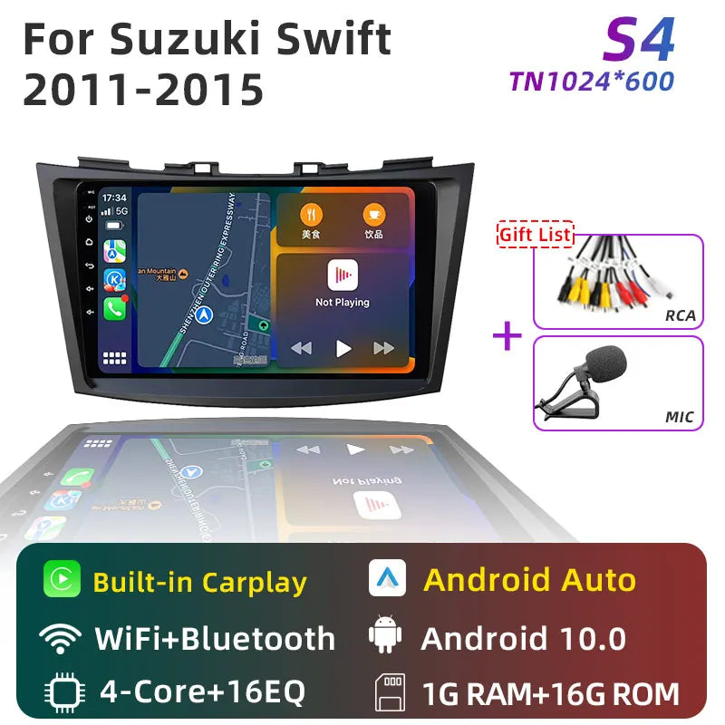 JUNDOF 9" CarPlay 2DIN Android Auto Car Radio Stereo For Suzuki Swift 2011 2012 2013 2014 2015 2016GPS Multimedia Video Player